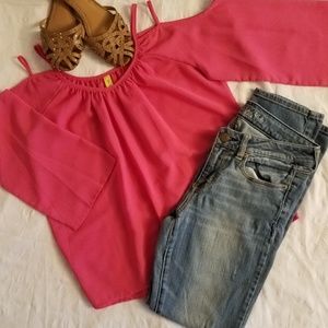 Pink cold shoulder blouse
